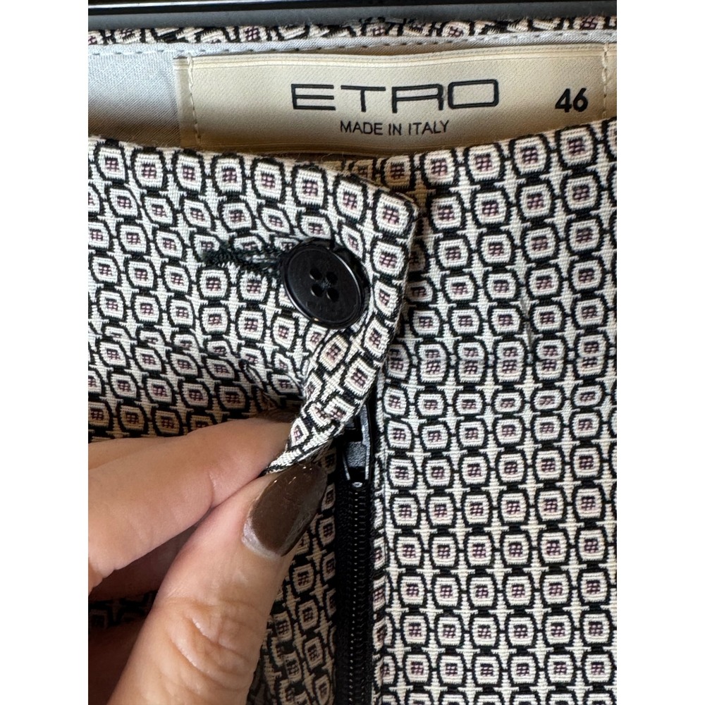 Etro Pants Women 10 Black Ivory Jacquard Geometric Print Trousers Luxury Preppy‎ - Picture 6 of 9